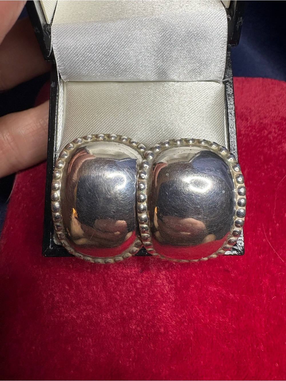 Earrings Vintage Chunky Sterling Silver Curved Oval Post-back Southwestern - Picture 6 of 10